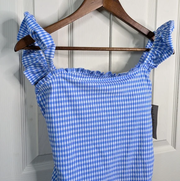 NEW Albion Hamptons One Piece Swimsuit Medium Bluebell Gingham Coastal Preppy - Picture 6 of 14